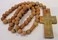 VINTAGE Handmade Rosary Terra Cotta Beads And Crucifix Christian Mexico LARGE picture