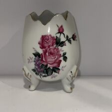 Vintage Lefton Footed Porcelain Floral Cracked Egg Figurine Pink Rose Easter 3” picture