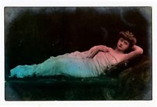 c 1907 Glamor Glamour BEAUTIFUL YOUNG LADY Reclined pose photo postcard picture