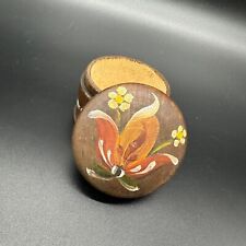 Vintage Turned Wood Trinket Box Hand Painted Flowers Signed Ann Seidl Folk Art picture