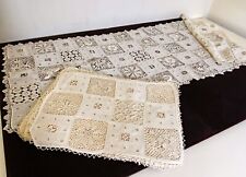Antique Heirloom Linen Needle Lace Runner with 12 Placemats & Napkins  XX272 picture