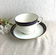 Osborne China England Cup And Saucer Set, white with navy blue and gold accents picture