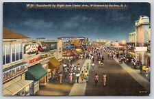 Wildwood By The Sea NJ~Boardwalk By Night Cedar Ave~Mortons~PM 1960 Linen PC picture