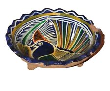 Vintage Miniature Terra-Cotta Pottery 3 Legged Bowl Peacock Has Chips ￼fun picture