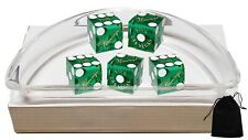 Authentic Flamingo Vegas Casino Craps Dice Green Polished + Pouch + Acrylic Boat picture