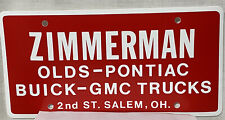 Vintage Zimmerman Dealer Logo License Plate Olds, Pontiac, Buick GMC Trucks picture