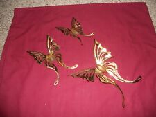 Vintage Home Interiors Brass & Wood Butterflies Wall 3 Pc Set 1211 picture