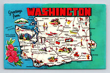 Pictorial Tourist Attractions Greetings From State of Washington WA Postcard picture