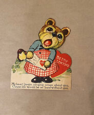 Vintage Valentine Card Mechanical Articulating Singing Bear 1940s picture