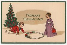 Christmas Vintage Postcard Children Play with Toy Train Doll Germany Series 4565 picture