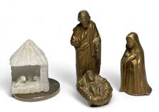 TEENY TINY MINIATURE HOLY FAMILY, NATIVITY, CRECHE, MANGER PIECES FITS ON NICKEL picture