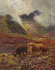 Oil painting Louis_Bosworth_Hurt-Highland_Cattle_Grazing cattle cows landscape picture
