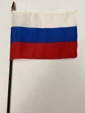 New Russia Mini Desk Flag - Black Wood Stick Gold Top 4” X 6” picture