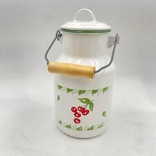 Cute White Enamel Small Milk Can with Cherry Designs, Country Kitchen Decor picture