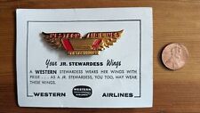 RARE Vtg 60s 70s Western Airlines Jr Stewardess Wings Pin Brooch Gold Aviation picture