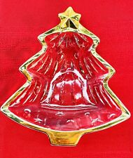 Vintage Mikasa Crystal Dish Christmas Tree Gold Trim Candy /Sweets 6
