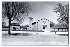 c1950's Catholic Church Scene Street Dog Hebron Nebraska NE RPPC Photo Postcard picture