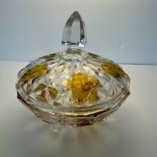 Vintage French Cut Crystal Glass Amber footed candy dish with lid picture