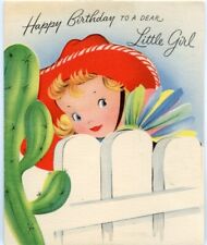 Vintage Happy Birthday Card Dear Little Cow Sweet Girl Puppy Used 1950s picture