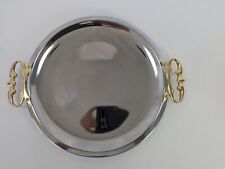 Kromex Serving Tray Chrome Round Serving Tray Gold Handles MCM Vintage USA picture
