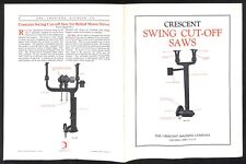 1926 Crescent Machine Co. Swing Cut-Off Saws Product Spec Folded Sheet VGC picture