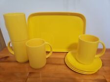 Vintage Oblique by PMC Yellow Melamine Tray w/ Lot of Stackable Cups and Plates picture