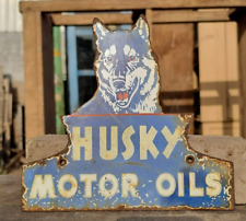 1930's Vintage Old Antique Very Rare Husky Motor Oil Porcelain Enamel Sign Board picture