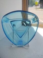 Vintage Mid Century Triangle Ashtray Hazel Atlas Capri Aqua Blue Glass MCM picture