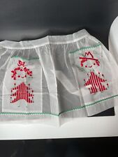 Vintage 1950’s Red Flocked White Organdy Christmas Apron Ric Rac Excellent picture