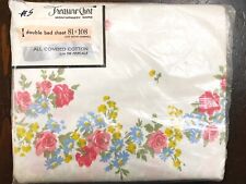 VINTAGE MONTGOMERY WARD TREASURE CHEST DOUBLE BED SHEET FLORAL PERCALE cottage picture
