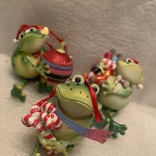 Whimsical FROGS Christmas Ornaments LOT OF 3 Dangling Legs Candy Cane picture