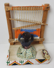 Navajo Woman Weaving Rug Sculpture with Beadwork + Baby 9 x 7 x 5 in  VINTAGE picture