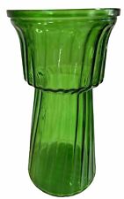 HOOSIER Vintage 1970's Emerald Green Glass Vase #4088 Ribbed 2-Tier. VGC picture