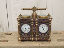 Superb French? Brass Double Champleve Enamel Carriage Clock & Barometer picture