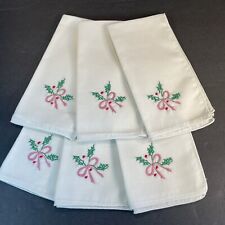 Lot Of 6 Hand Embroidered Linen Napkins Vintage Never Used Holiday Christmas 17