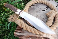 RARE HANDMADE HUNTING BOWIE SHARP FIXED BLADE CAMPING KNIFE STAG HANDLE SHEATH picture