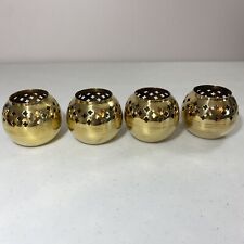 4 Vintage Brass Candle Holders Votive Tea Light Cross Pierced Cutout India picture