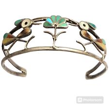 ONE OF THE BEST VINTAGE ZUNI 1950'S INLAY TURQUOISE STERLING SILVER BRACELET picture