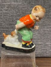 Antique Vintage Figurine Boy and Puppy Figurine Missing Finger picture