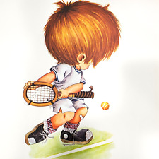 1970s Little Boy Sports Wall Art Print Child Tennis Star 11x14 Lithograph Signed picture