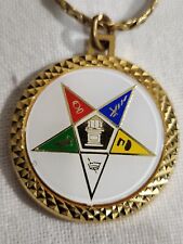 VINTAGE MASONIC EASTERN STAR PENDANT NECKLACE WITH REPLICA GOLD 1776 COIN picture
