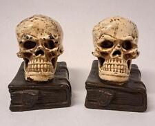 Pair of Antique Bronze Clad Human Skull Bookends Medical Art Sculpture Signed picture