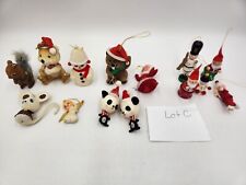 Lot of 14 Vintage Flocked, Plastic, & Wooden Christmas Ornaments Made in Japan picture