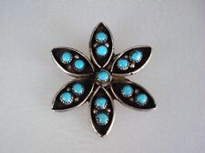 OLD ZUNI STERLING SILVER & SNAKE-EYE TURQUOISE FLOWER PIN NECKLACE PENDANT picture