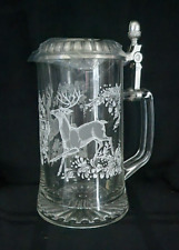 Avon Majestic Forest Tankard Stein ~ Pewter Lid (16 oz) 1997 Clear Etched Deer picture