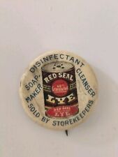 Red Seal Lye Disinfectant Cleanser Soal Mker Storekeeper ad vintage pin picture