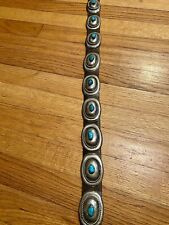 VINTAGE CONCHO BELT NATIVE AMERICAN INDIAN NAVAJO OLD PAWN SILVER & TURQUOISE picture