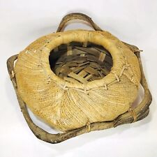 Handwoven Vintage Palm Frond Fiber Banana Leaf and Vine Round Basket 13.5” picture
