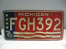 VTG License Plate Michigan 1976 Bicentennial Flag As Found Light Warp Dirt 45 Yr picture