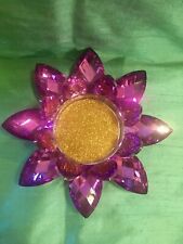 Rare purple crystal water lily pad lotus flower candle holder extra large 8” picture